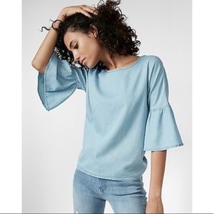 EUC Express Tie-Back Chambray Bell Sleeve Top XS